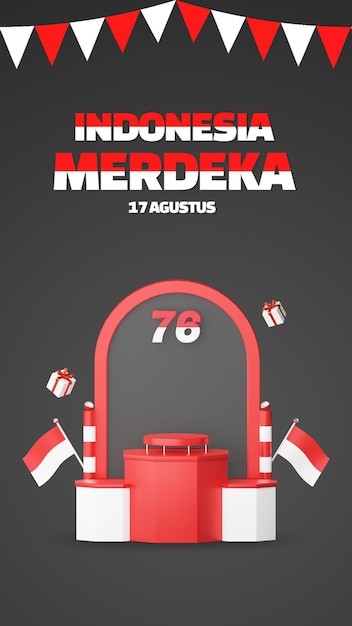 Fondo de la historia de la exhibición del promo del podio vacío del día de la independencia de Indonesia feliz. 17 de agosto.