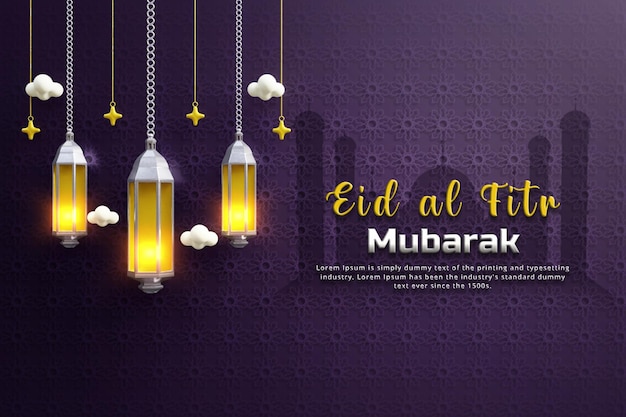 Fondo de ilustración realista de eid al fitr diseño de banner de redes sociales de eid alfitr