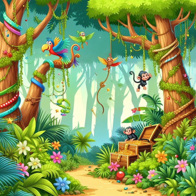 El fondo de la jungla de dibujos animados