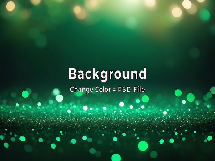 PSD fondo de luces de navidad de color verde esmeralda profundo con un efecto bokeh luminoso brillante y brillante