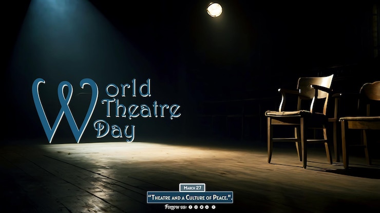 PSD fondo de luz del escenario vacío para el día mundial del teatro el 27 de marzo