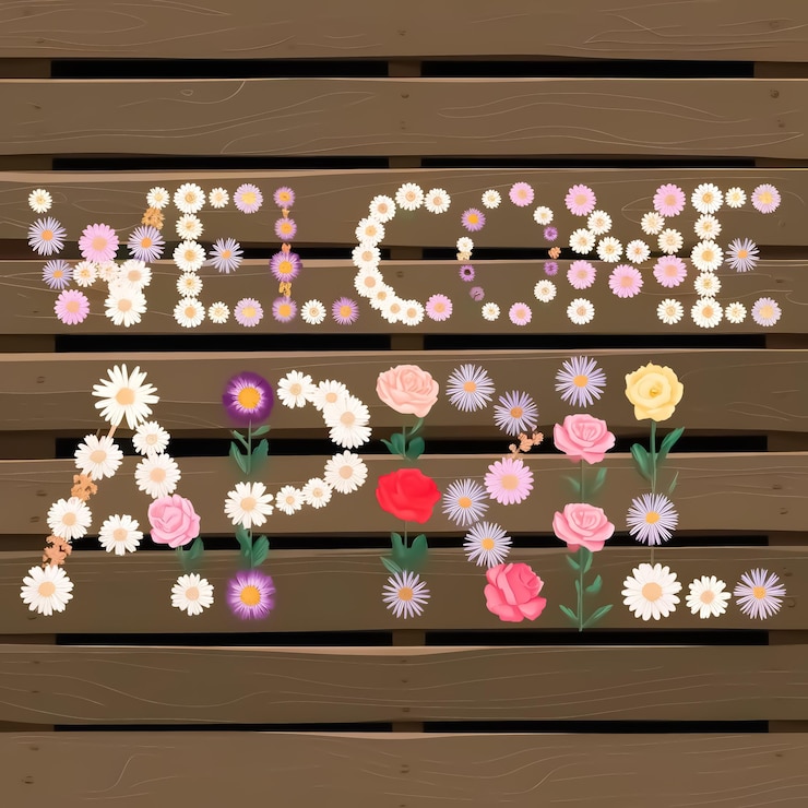 PSD un fondo de madera con flores y la palabra hielo en el medio