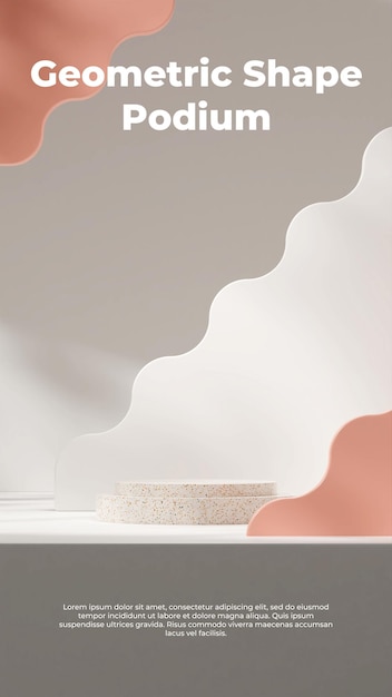 Fondo de maqueta de imagen de renderizado 3d de pared de fondo rosa y blanco de podio de terrazo en retrato