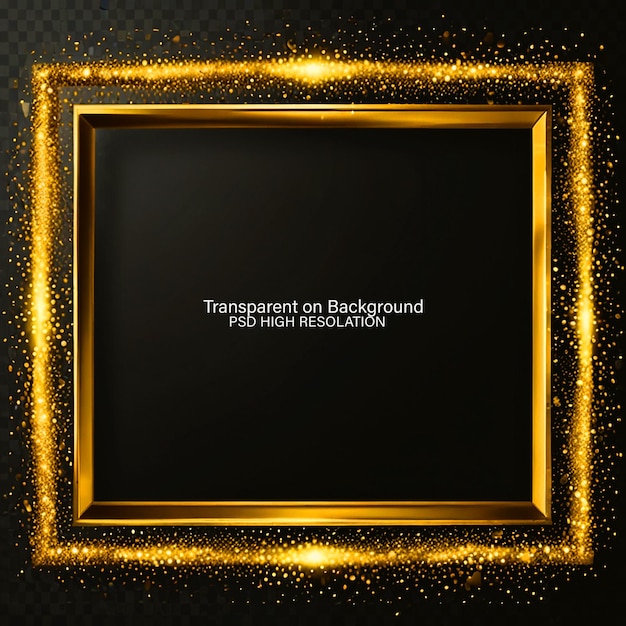 Fondo con marco dorado brillante sobre un fondo transparente