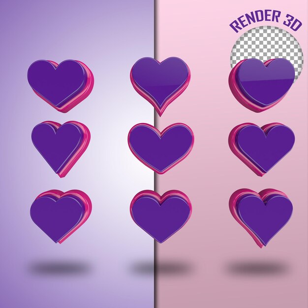 PSD un fondo morado y rosa con forma de corazón y el renderizador de texto psd 3d