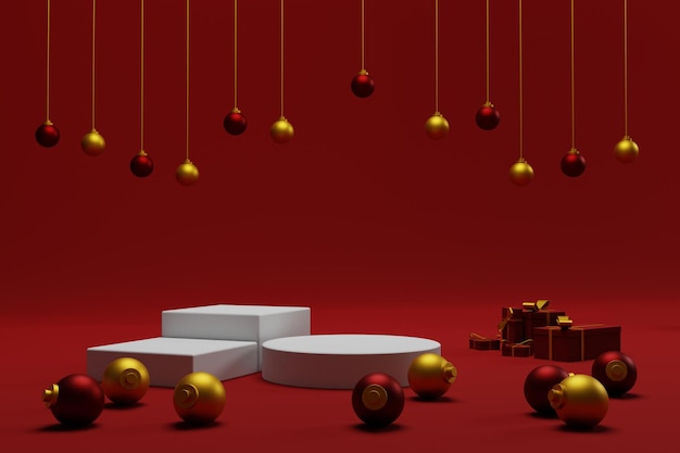Fondo de navidad de podio 3d con color rojo para publicidad de productos