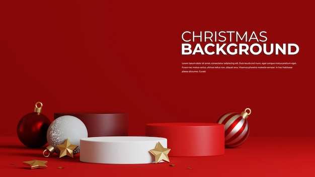Fondo de Navidad con podio para exhibición de productos 3D rendering