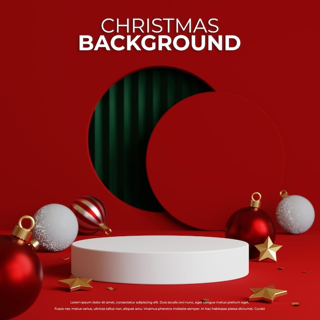 Fondo de Navidad con podio para exhibición de productos 3D rendering