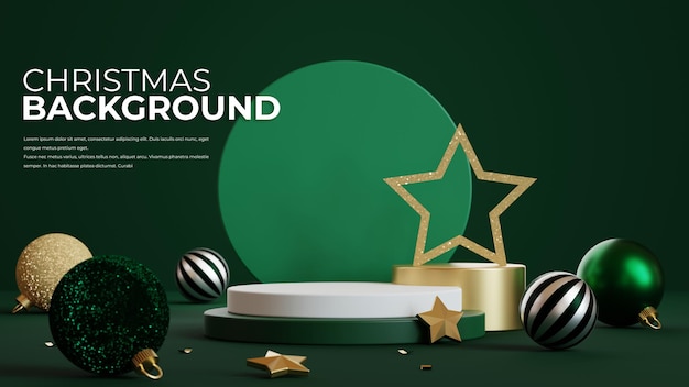 Fondo de Navidad con podio para exhibición de productos 3D rendering
