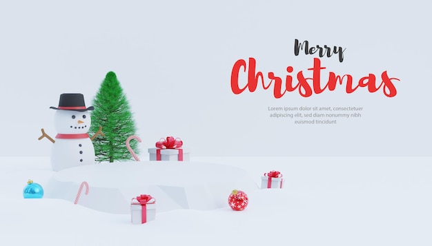 Fondo de navidad de podio de nieve 3d