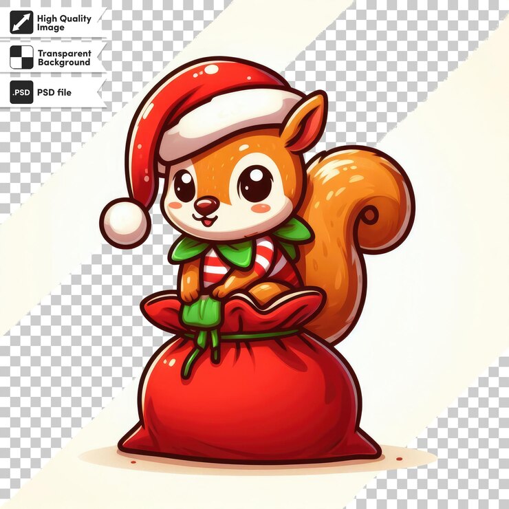PSD fondo de navidad psd con regalos de santa y ardillas en fondo transparente
