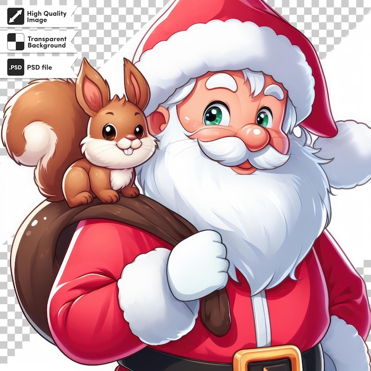 PSD fondo de navidad psd con regalos de santa y ardillas en fondo transparente