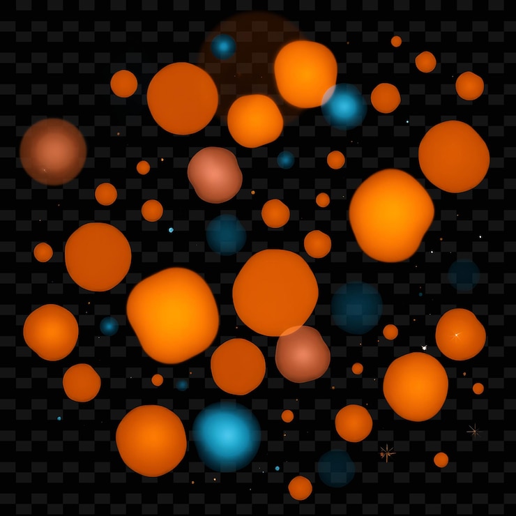 PSD un fondo negro con círculos y puntos naranjas y azules
