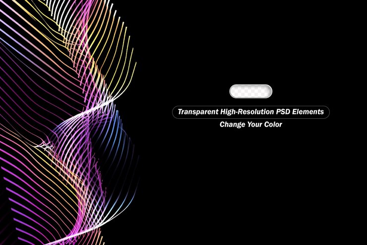 PSD fondo negro con líneas abstractas en gradiente amarillo magenta y gradiente verde cian