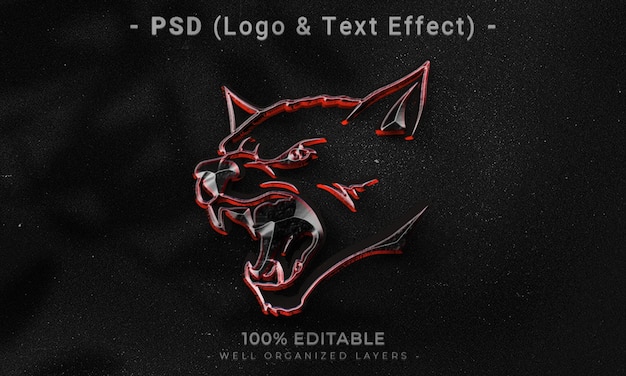 PSD un fondo negro con un logotipo de lobo rojo y un efecto de texto.