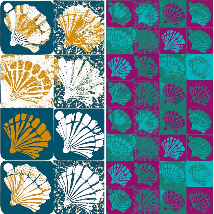PSD fondo oceánico con silueta de arena y conchas dispuestas en un diseño vectorial de patrón natural