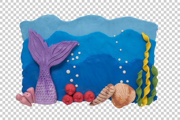 Fondo de océano con sirena hecho a mano con plastilina artesanía de plastilina con temática veraniega