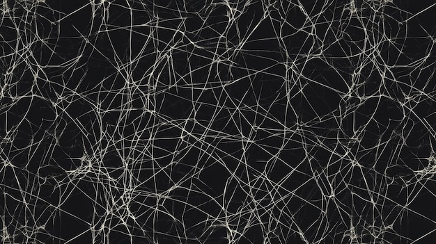 Fondo oscuro abstracto con líneas blancas caóticas que se asemejan a una telaraña o red neuronal