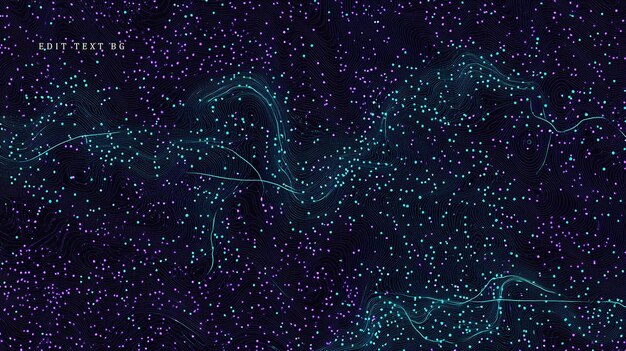 Fondo oscuro abstracto con líneas y partículas brillantes azules y púrpuras