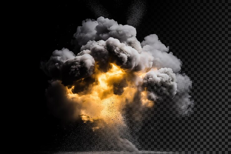 PSD un fondo oscuro y nublado con una nube de humo y fuego