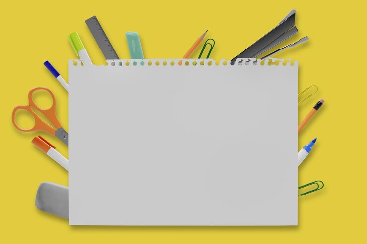 PSD fondo con papelería y notas para el concepto de apertura de la escuela renderización 3d