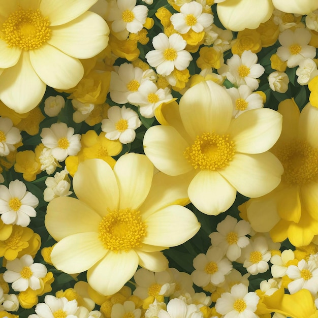 PSD un fondo de patrón de flor amarillo con flores blancas