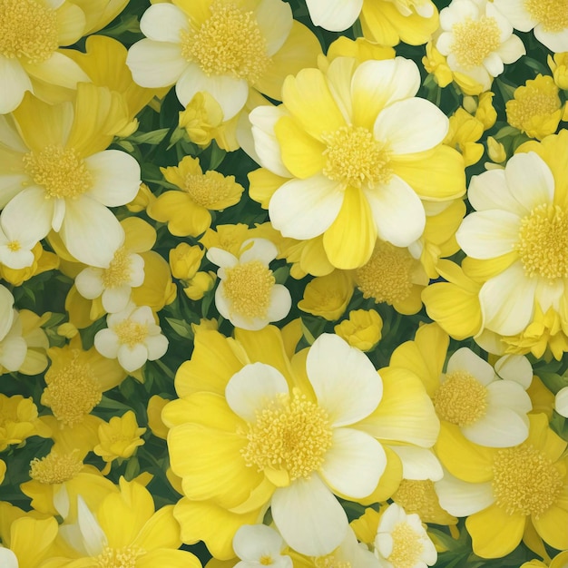 PSD un fondo de patrón de flor amarillo con flores blancas