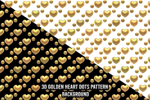 Fondo de patrón de puntos de corazón dorado 3D