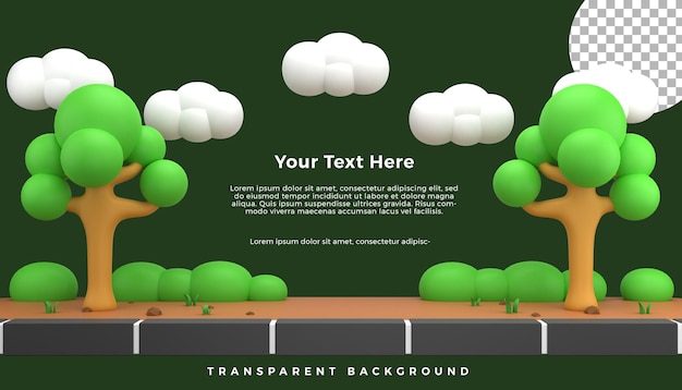 PSD fondo de plantilla de ilustración 3d del espacio del entorno del jardín del parque