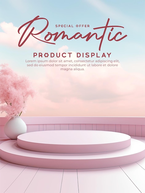 Fondo de podio de belleza natural para la exhibición de productos con fondo de cielo de ensueño escena romántica en 3d