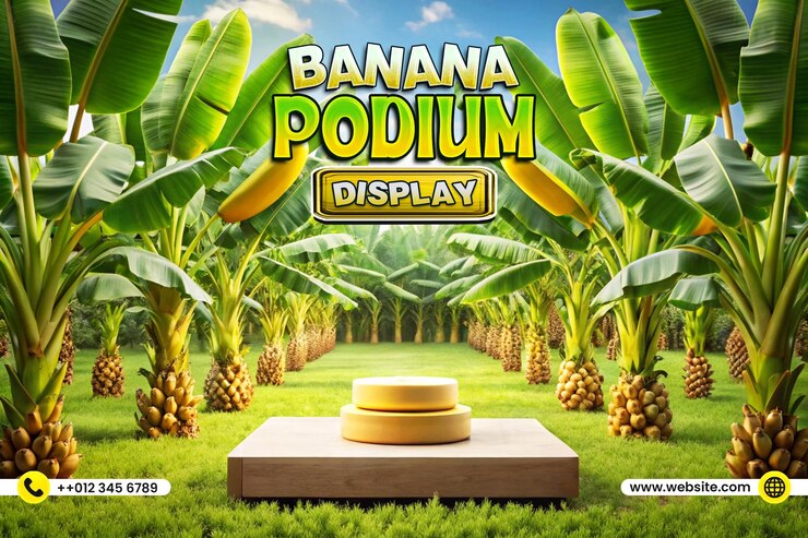 PSD fondo de podio de plátano realista en 3d para la exhibición de productos