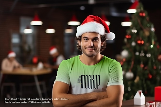 PSD fondo de publicidad de navidad camiseta maqueta modelo masculino