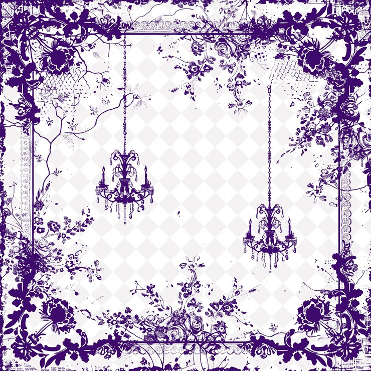 PSD un fondo púrpura y blanco con una imagen de un candelabro y un patrón floral