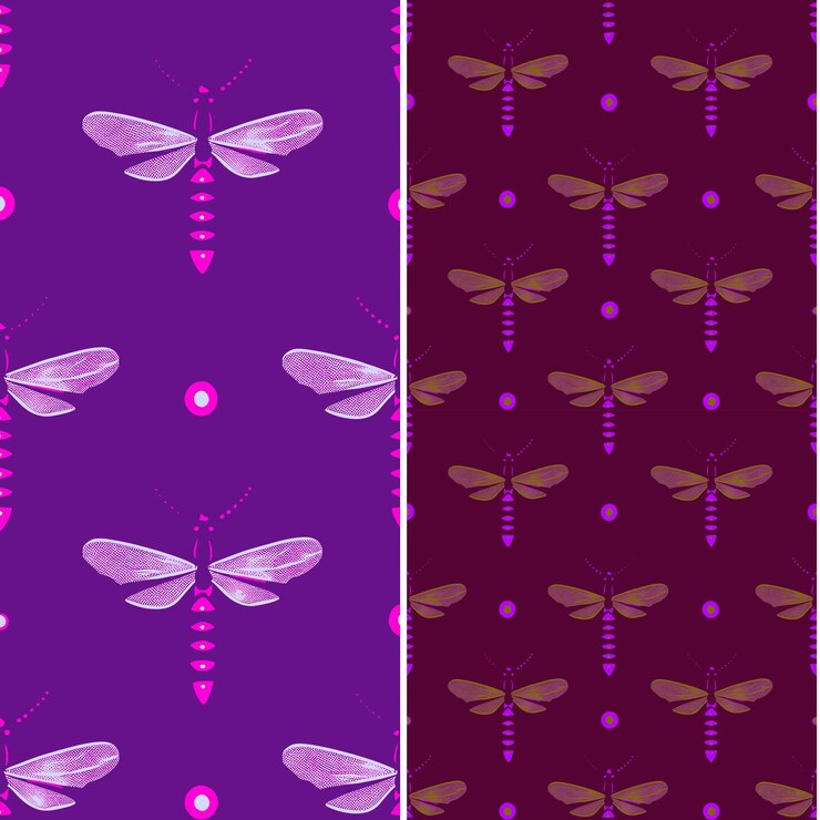 PSD un fondo púrpura con mariposas y puntos púrpuras