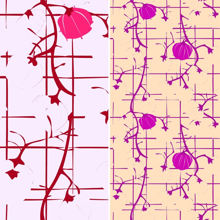 PSD un fondo púrpura y rosado con un patrón de flores y una flor púrpula y rosada