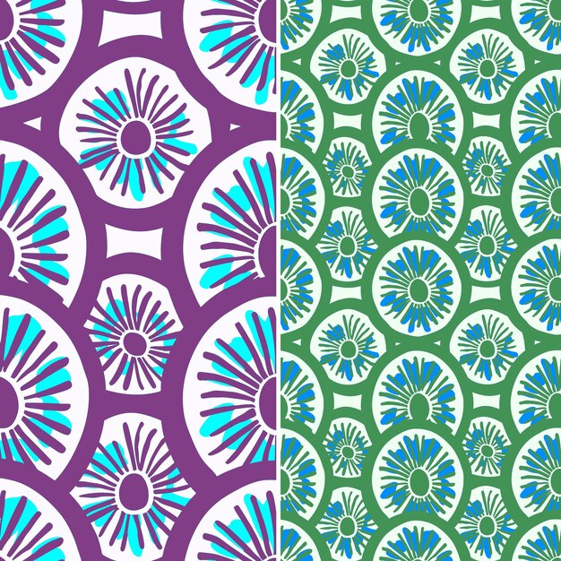 un fondo púrpura y verde con un patrón de flores y un fondo pórpura