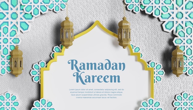 Fondo de ramadan kareem 3d con lámpara y adorno islámico