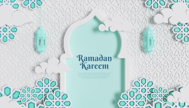 Fondo de ramadan kareem 3d con lámpara y adorno islámico