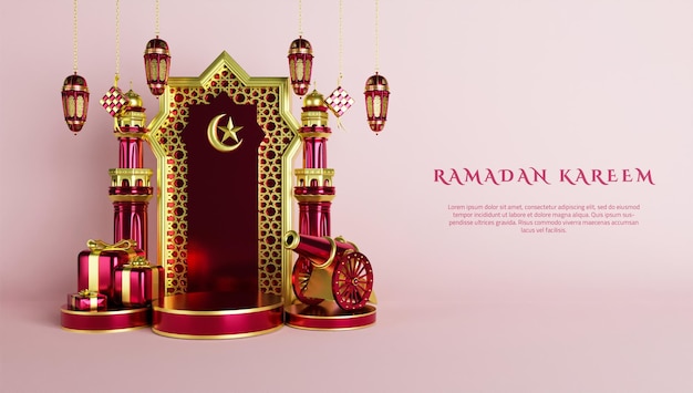 Fondo de ramadan kareem con elementos islámicos 3d realistas