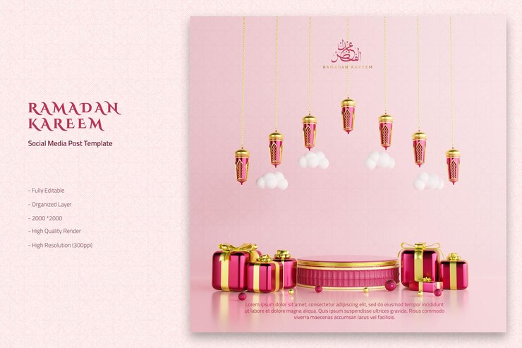 Fondo de ramadan kareem psd con elementos islámicos 3d realistas