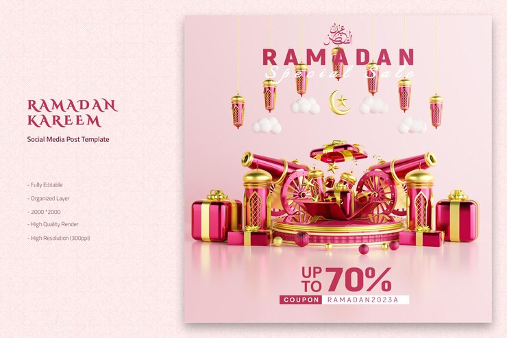 Fondo de ramadan kareem psd con elementos islámicos 3d realistas