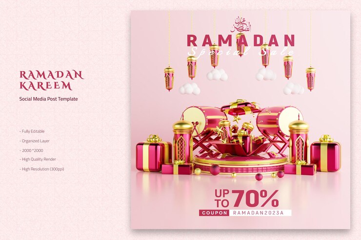 Fondo de ramadan kareem psd con elementos islámicos 3d realistas