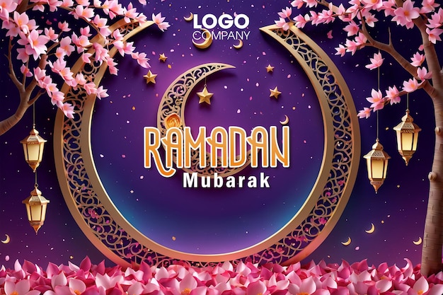 Fondo de Ramadán Linterna de lujo colgante en 3D a todo color con mandala geométrica y luna creciente