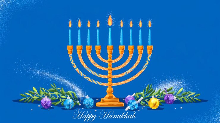 PSD fondo realista de hanukkah con velas y efecto bokeh