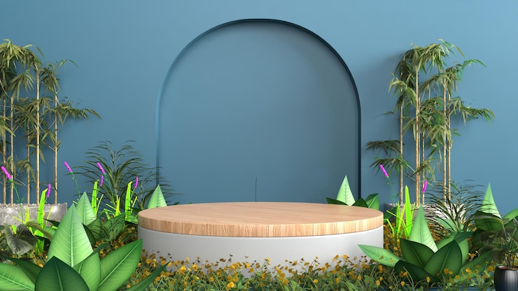 PSD fondo realista del podio del producto en 3d mockup mínimo o presentación de la exhibición del producto