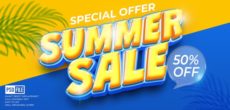 PSD fondo realista de ventas de fin de verano con texto 3d editable brillante