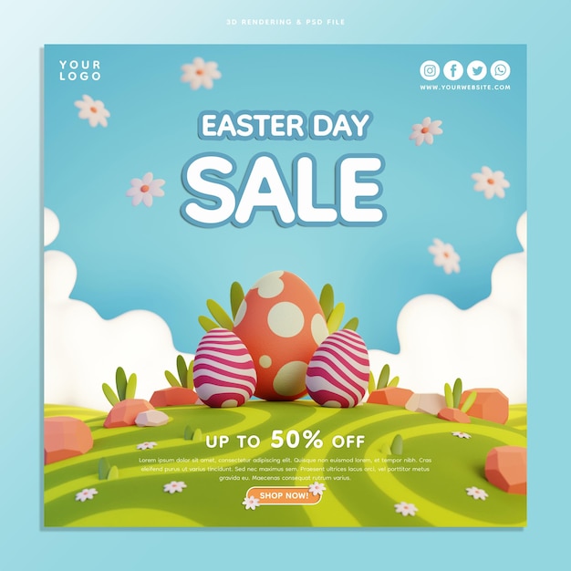 Fondo de representación 3d de banner de venta de pascua