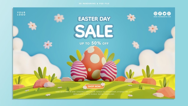 Fondo de representación 3d de banner de venta de pascua