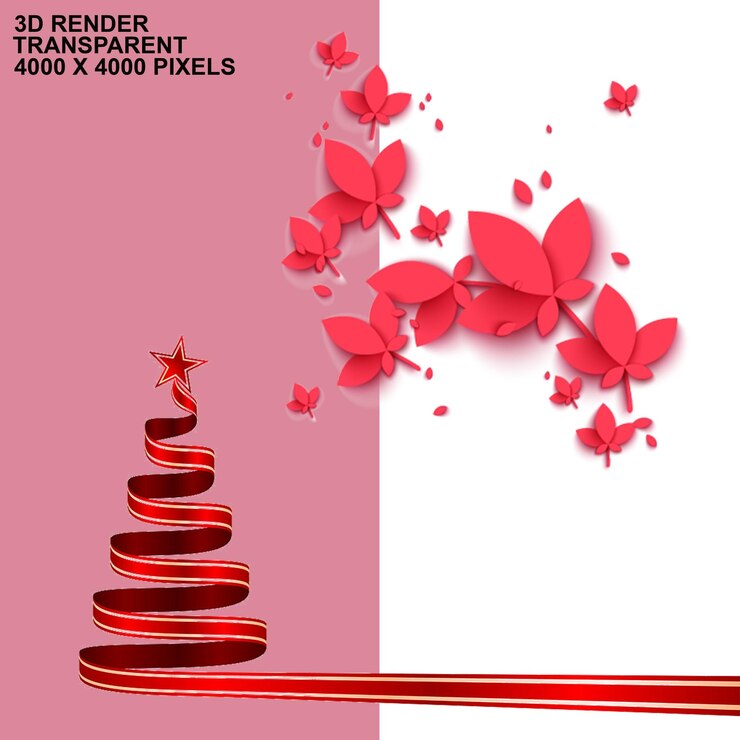 PSD un fondo rojo con un árbol con flores y un fondo roja con una cinta que dice 3d
