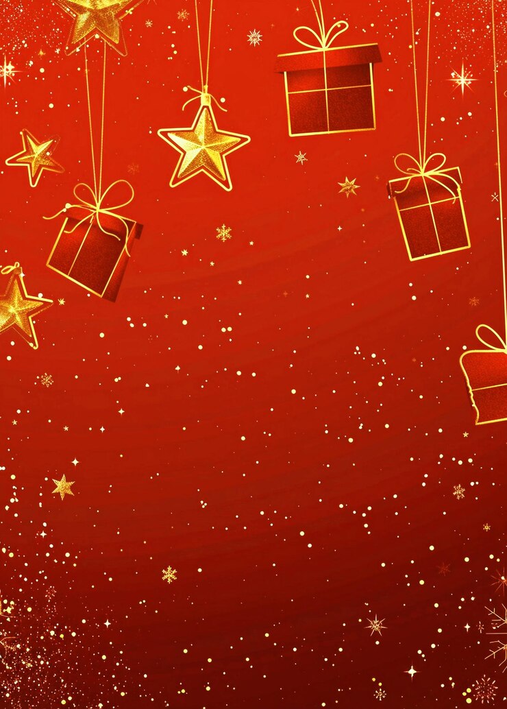 PSD un fondo rojo con un árbol de navidad y regalos.